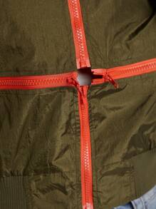 Denimoi Áo khoác Bomber có chi tiết khóa kéo tương phản - xanh quân đội - Xem 7