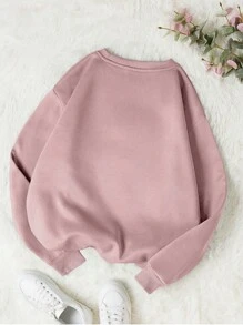 SHEIN Versatile Girly Snug Fit Pastel Pink Crew Neck Sweatshirt With City Name Print, Suitable For School, Commute, Outdoor Activities, Club Events, Family Gatherings, Spring/Autumn - Dusty Pink - View 2