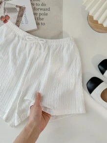 SHEIN LMoss Kids LMoss Tween Girl Tween Girl Urban Elegant Spring/Summer Knitted Solid Color Casual Straight Shorts