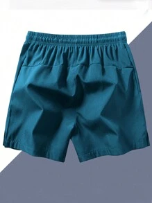 Men Drawstring Waist Zipper Pocket Shorts - Blue - View 2