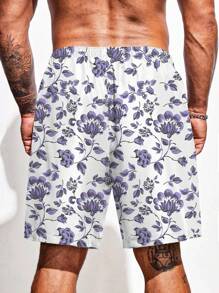 Surfspeed Pantalones Cortos De Playa Con Cordón Elástico Y Diseño Floral Para Hombres De Talla Grande - Multicolor - Ver 2
