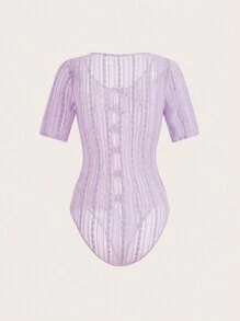 SHEINNeu Summer Kawaii Ballet Bow Sheer Lace Lavender Bodysuit - Mauve Purple - View 2