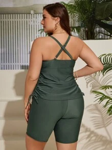Swim Lushoire Ensemble tankini pour femmes de grande taille pour l'été à la plage avec cordon de serrage sur le côté - Militaire verte - Voir 2