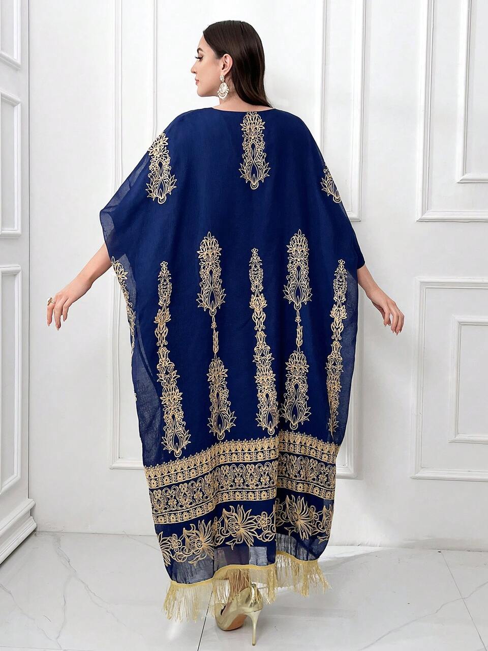 Women's Floral Print Notch Neck Turkish Tunic Dress Kaftan Jalabiya Dress