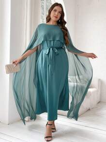 Modelyn Vestido de noche largo con capa de estilo árabe para mujer talla grande