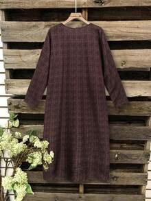 EMERY ROSE 大码不对称下摆格子连衣裙 - 咖啡棕 - 查看 2