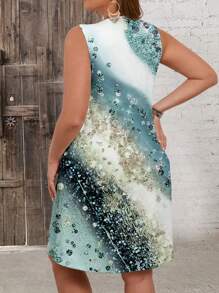 EMERY ROSE 大码女式夏季大理石印花无袖连衣裙 - 綠色 - 查看 2