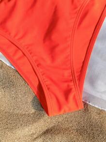 SHEIN Swim Summer Beach V-Neck Halter Bikini Set With Separated Bottom, And Letter Printed Short Sleeve Cover Up - Multicolor - View 7