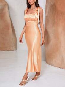 GENKIRA Women's Pleated Fish Tail Sleeveless Cami Dress - Champagne - View 6