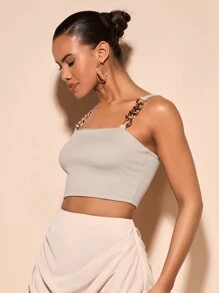 SHEIN Privé Chain Detail Crop Cami Top - Apricot - View 4