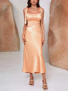 GENKIRA Women's Pleated Fish Tail Sleeveless Cami Dress - Champagne - View 5