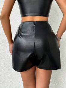 SHEIN Privé Ladies' Front Zipper Detail Skort - Black - View 2