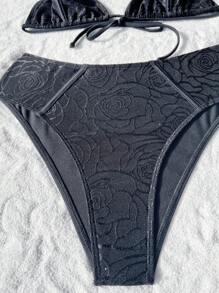 Swim Lushoire Conjunto de bikini separado de tirantes para mujer, para verano y playa - Negro - Ver 3