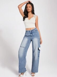 Forever 21 Ladies' Distressed Jeans With Pockets - Light Wash - View 3