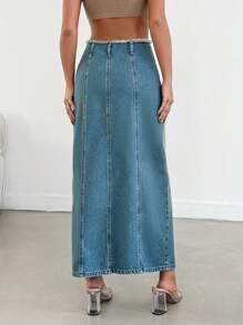 Skirt Tint Wash With Slit - Medium Wash - View 2