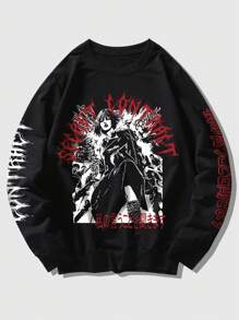 ROMWE MEN Goth Áo nỉ họa tiết chữ và hình cho nam, trường học - màu đen - Xem 1