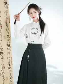 中国风熊猫印花设计中国风上衣，春季款 - 白色 - 查看 5