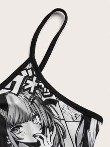 ROMWE Anime Japoński Manga Dziewczyna Nadruk Kawaii Uroczy Damski Tank Top, Szkoła