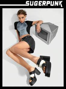 Sugerpunk Y2k粗跟高跟涼鞋黑色鞋款