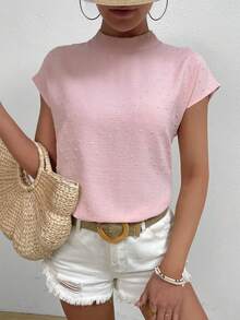 SHEIN Essnce Chấm Swiss tay cánh Giải trí Thời trang Áo sơ mi - Hồng - Xem 3