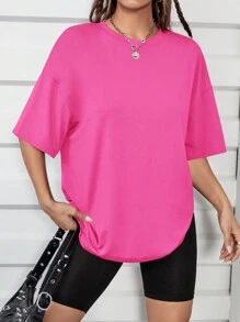 SHEIN EZwear Letter Graphic Oversize Tee For Women - Hot Pink - View 2