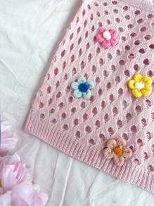 Soleia Knitted Skirt With Hollow Out Needlework & 3d Flower Embellishment Mini Skirts - Pink - View 5