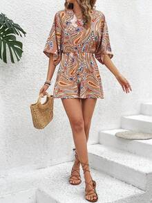 SHEIN LUNE Của phụ nữ Romper Với tay cánh In In hoa Paisley - Nhiều màu - Xem 4