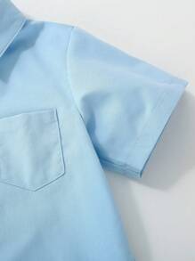 SHEIN 小男孩純色短袖襯衫 - 藍色 - 查看 3