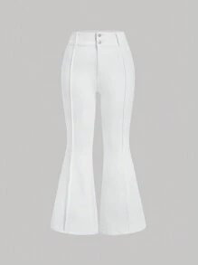 SHEIN MOD Vintage High Waisted Flared Jeans In White For Women Plus Size - White - View 1