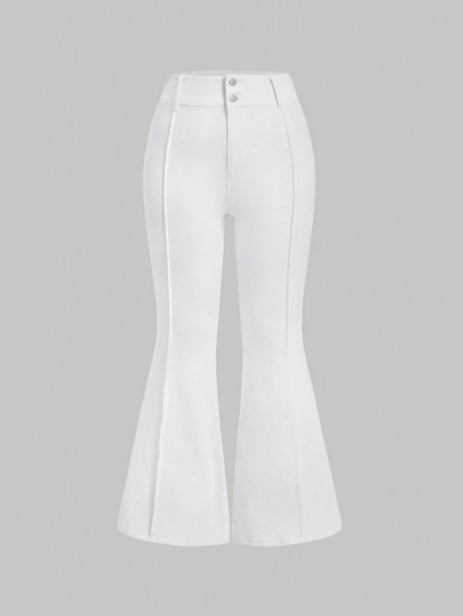 SHEIN MOD Vintage High Waisted Flared Jeans In White For Women Plus Size - White - View 1
