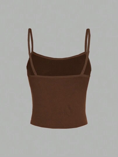 SHEIN EZwear 棕色休閒簡約萬用背心上衣，適用於夏季，女性修身版型