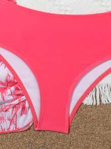 SHEIN Bộ Bikini Tween Girl In Hình Cây Dừa Có Áo Che Nắng & Váy, Bộ Đồ Tắm Tay Ngắn Trang Phục Đi Biển Kỳ Nghỉ Hè Bãi Biển Mùa Hè - Hồng - Xem 3