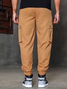 Manfinity Homme Men Flap Pocket Drawstring Waist Cargo Trousers - Camel - View 5