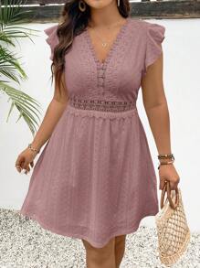 SHEIN Frenchy Plus Size Boho damska kontrastowa koronkowa letnia suknia ślubna sukienka gościnna sukienka z krótkim rękawem w kształcie litery A