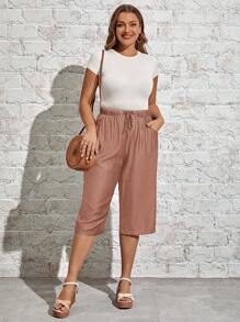 EMERY ROSE Plus Size Women's Elastic Waist Pants With Pockets - Dusty Pink - View 4