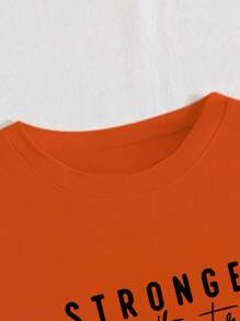 INAWLY Áo thun nữ cổ tròn tay ngắn in chữ tiếng Anh STRONGER Than The Storm Graphic Tees dành cho nữ - trái cam - Xem 3