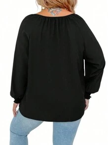 SHEIN LUNE Karbowany dekolt Rozkloszowany Rękaw Topy