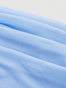 SHEIN MOD Ladies' Solid Color Frilled Edge Ruched Top - Baby Blue - View 3