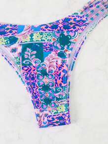 SHEIN Swim Summer Beach Patchwork Flower Printed Two-Piece Bikini Set - Multicolor - View 3