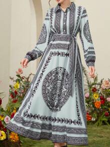 Seusyu Women's Geometric Pattern Long Sleeve Dress Fall Cloth For Women - Multicolor - View 1