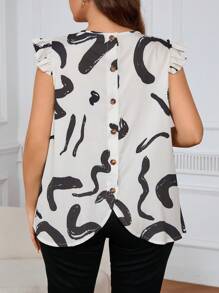 SHEIN Frenchy Plus Size Ruffle Trim Decor Button Back Shirt With Decorative Bow