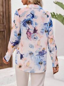 Breezaya 花卉印花雪纺衬衫搭配 V 领女式衬衫 - 彩色 - 查看 2