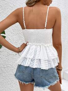 Breezaya Áo hai dây xếp lớp bất đối xứng hở vai đơn giản cho nữ - trắng - Xem 2