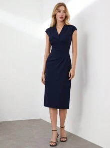 BizChic Women's Pleated Slim Bodycon Dress Work Dress - Navy Blue - View 6