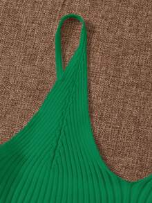 SHEIN Essnce Women's Solid Color Ribbed Knit Camisole Top - Green - View 4
