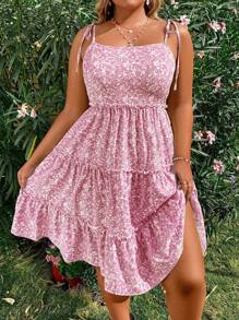 Flirla Plus Size Floral Print Strappy Dress - Pink - View 4