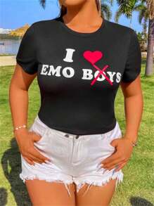 Flirla Kích thước lớn Của phụ nữ Tim In Quần skinny Áo thun - màu đen - Xem 3