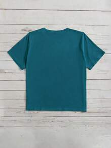 SHEIN Essnce Plus Slogan 图案 T 恤 发现美好 成为光明 为夏天创造不同 - 水鴨藍 - 查看 2