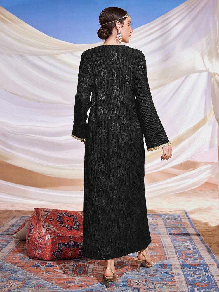 Woven Ribbon Patchwork Embossed Long Dress