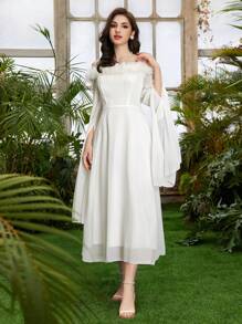 Modelyn Đầm lệch vai có viền sang trọng màu trơn - trắng - Xem 1